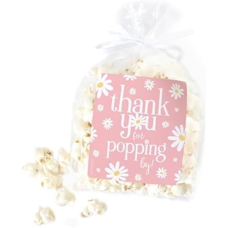 Daisy 1st Birthday Stickers for Popcorn Bags, Thank You for Popping by Pink Party Favor Bag Labels - 32 Count$$Home Decor, Kitchen, & Other