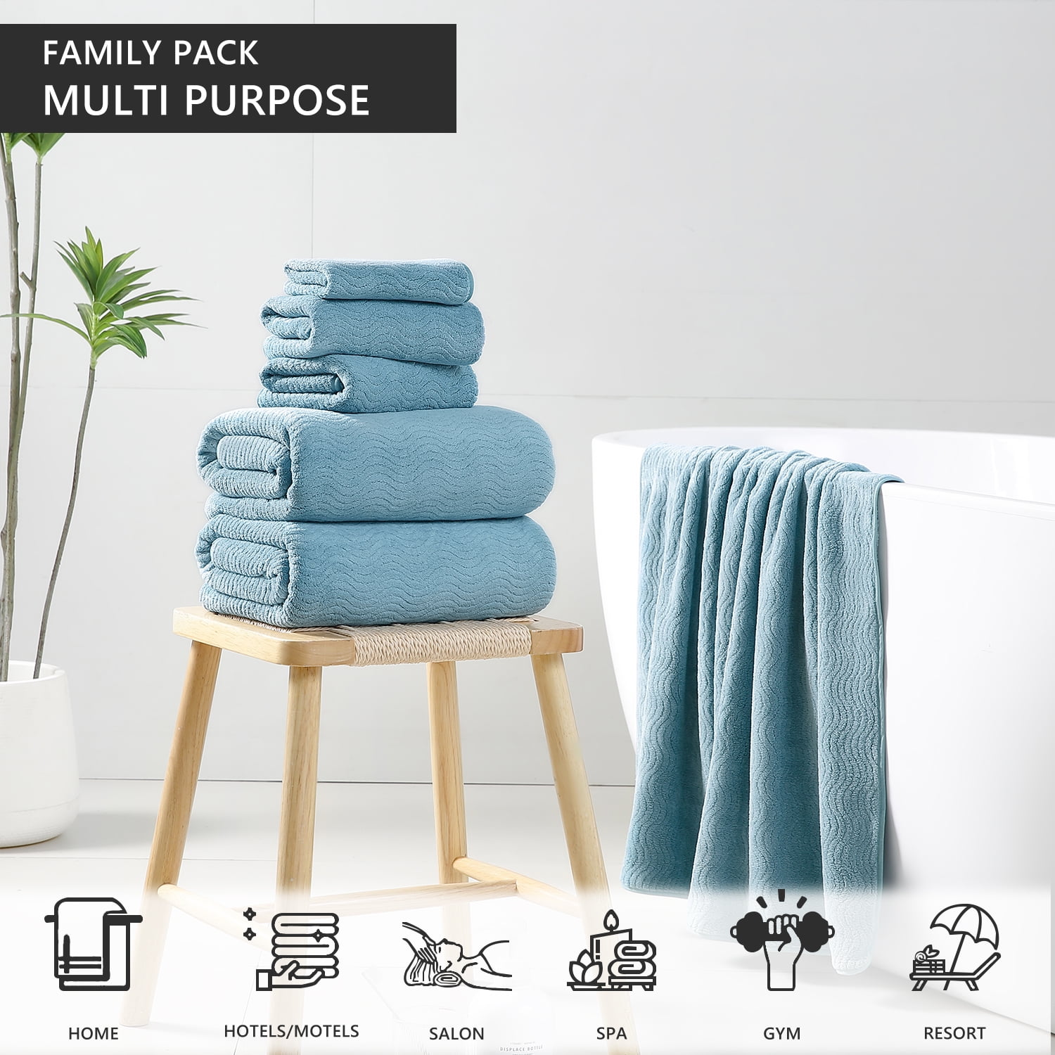Covina Home 8 Pcs Bath Towel Set Green Pine Microfiber Bathroom Towel Set Ultra Soft Plush Oversized Towels Adult Luxury Bath Sheet