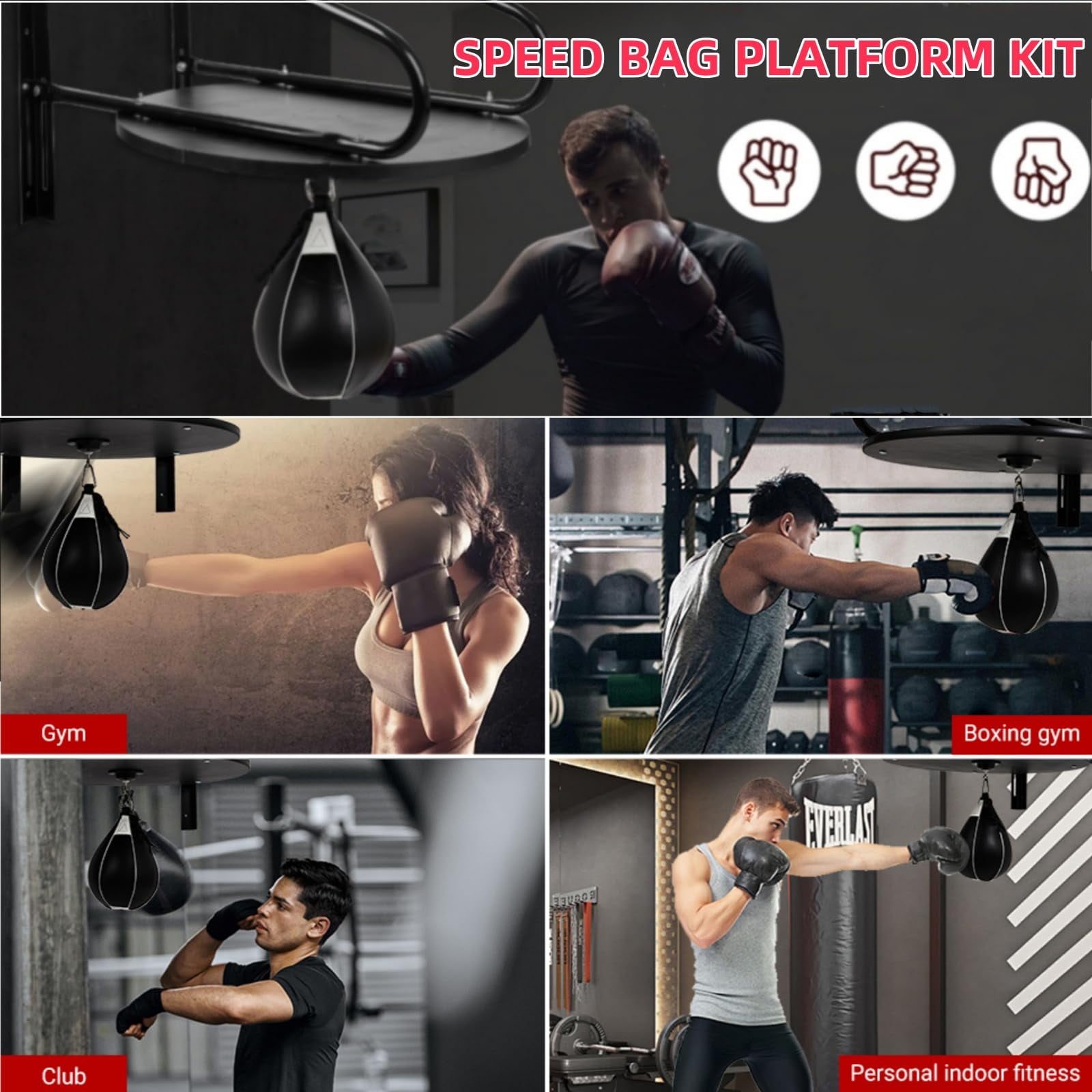 Luku Speed Bag Platform Set, 360° Swivel Heavy Duty Speed Bags for Boxing Adjustable Speed Bag Platform Kit with Punching Ball, Adjustable Height Fitness Training Punching Bag