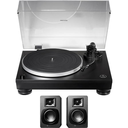 Audio-Technica AT-LP60XBT-BK Bluetooth Wireless Automatic Belt-Drive Turntable with Audio Technica AT-SP3X Powered Bookshelf Speakers (2019)