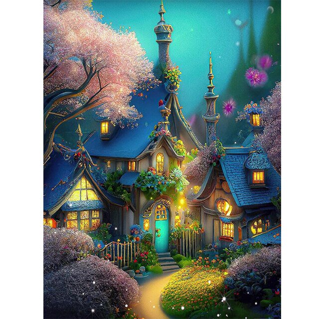 5D Snow House Full Diamond Mosaic Snow Wagon Castle Dream Scenery New Arrival Diamond Painting Embroidery Cross Stitch X1018Square 30X40cm Gao Jinjia LED