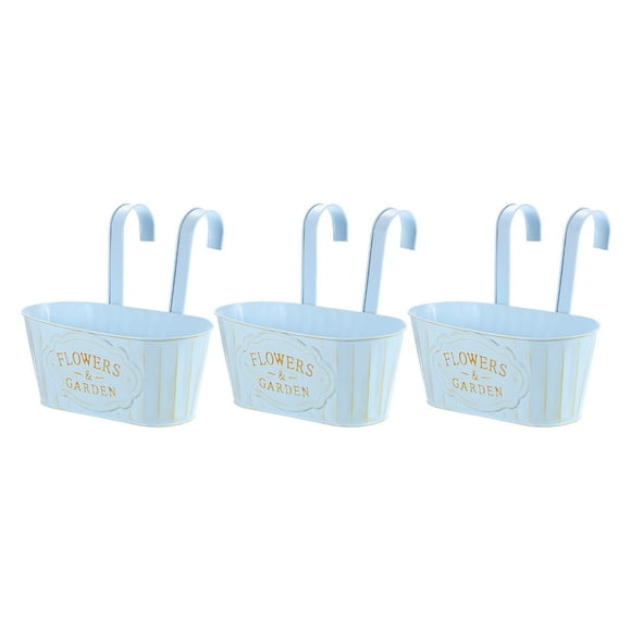 Unique Bargains 3Pcs 11" Hanging Flower Pots for Railing Fence, Railing Planter Box with Detachable Hooks Drainage Holes, Blue