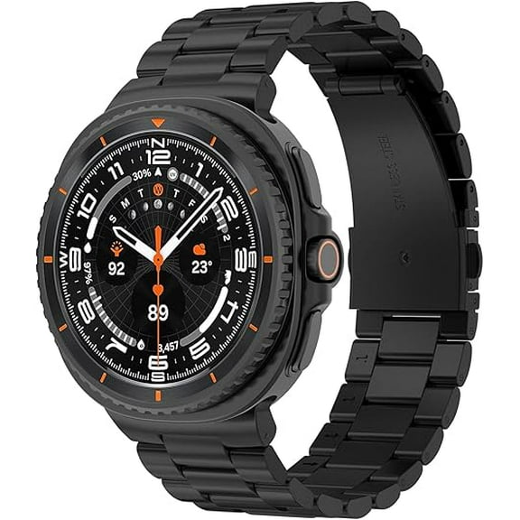 FIEWESEY Compatible with Samsung Galaxy Watch 8 Classic Band 46mm/Galaxy Watch 8 Band 44mm 40mm for Men Women, Business Seven-link Stainless Steel Metal Strap for Samsung Watch 8 Classic Bands Black