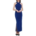 thumbnail image 1 of INSPIRE CHIC Vestido sin mangas con cuello halter y abertura en el dobladillo, vestido de cóctel ajustado tipo maxi para mujeres, talla XL, azul marino, 1 of 5