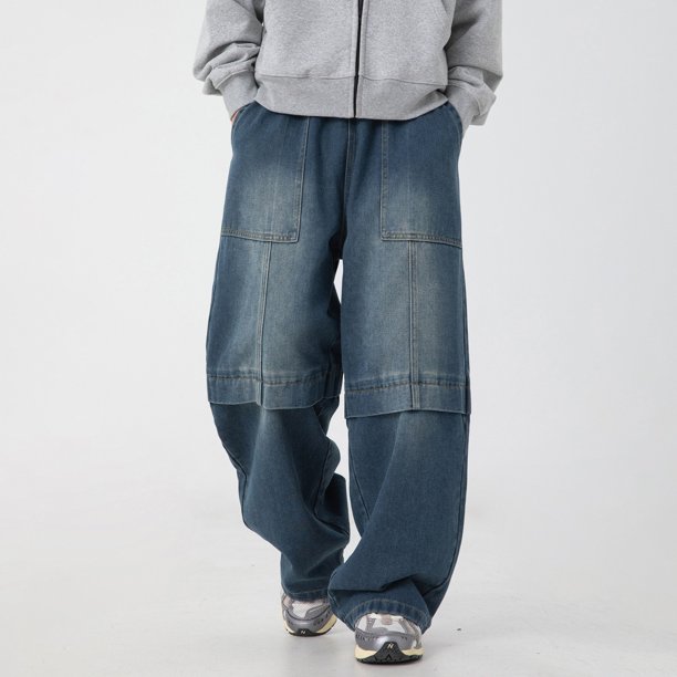 WILLBEST Pantalones Mujer Pantalones Vaqueros Rectos Holgados para Hombre, Con Textura, Diseño Único Dividido, Estilo Retro, Cómodos y Elásticos, para Uso Informal. Extra Grande
