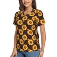 thumbnail image 2 of Vsdgher Chocolate Plaid Sunflower A Women Shirts V Neck Short Sleeve Tops T-Shirt Basic Tees, S to 3XLMedium, 2 of 5