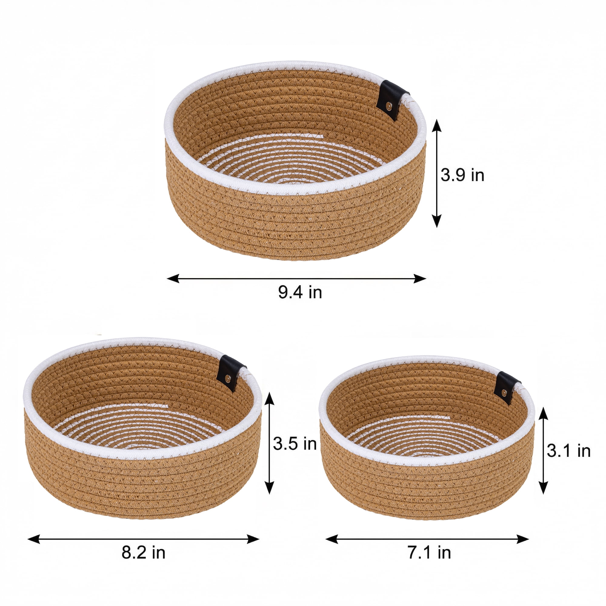 Unique Bargains 3pcs Woven Storage Basket for Key Tray Bowl Khaki 3pcs