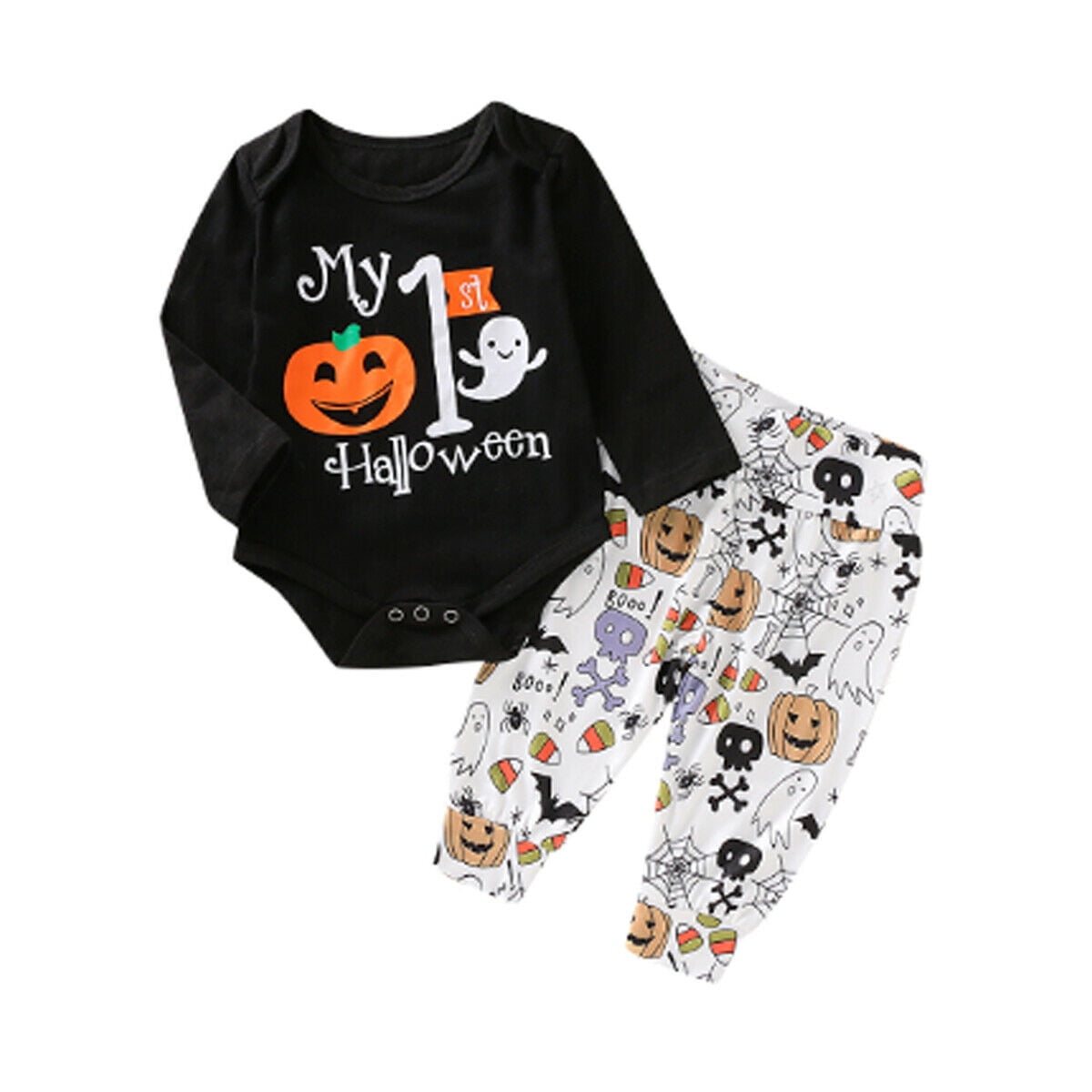 Yruiz Baby Girls/' 3PCS Ghost Outfits Set Halloween Pumpkin Costume Long Sleeve Bodysuit