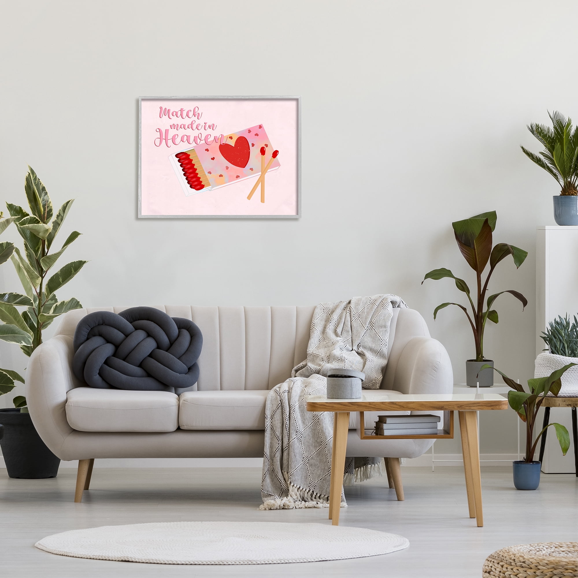 Stupell Match Made In Heaven Romantic Matchbook Holiday Painting Gray Framed Art Print Wall Art