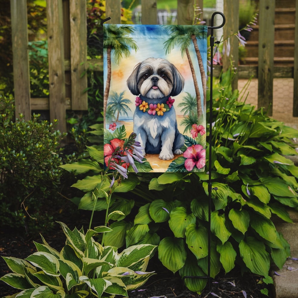 Shih Tzu Luau Garden Flag 11.25 in x 15.5 in