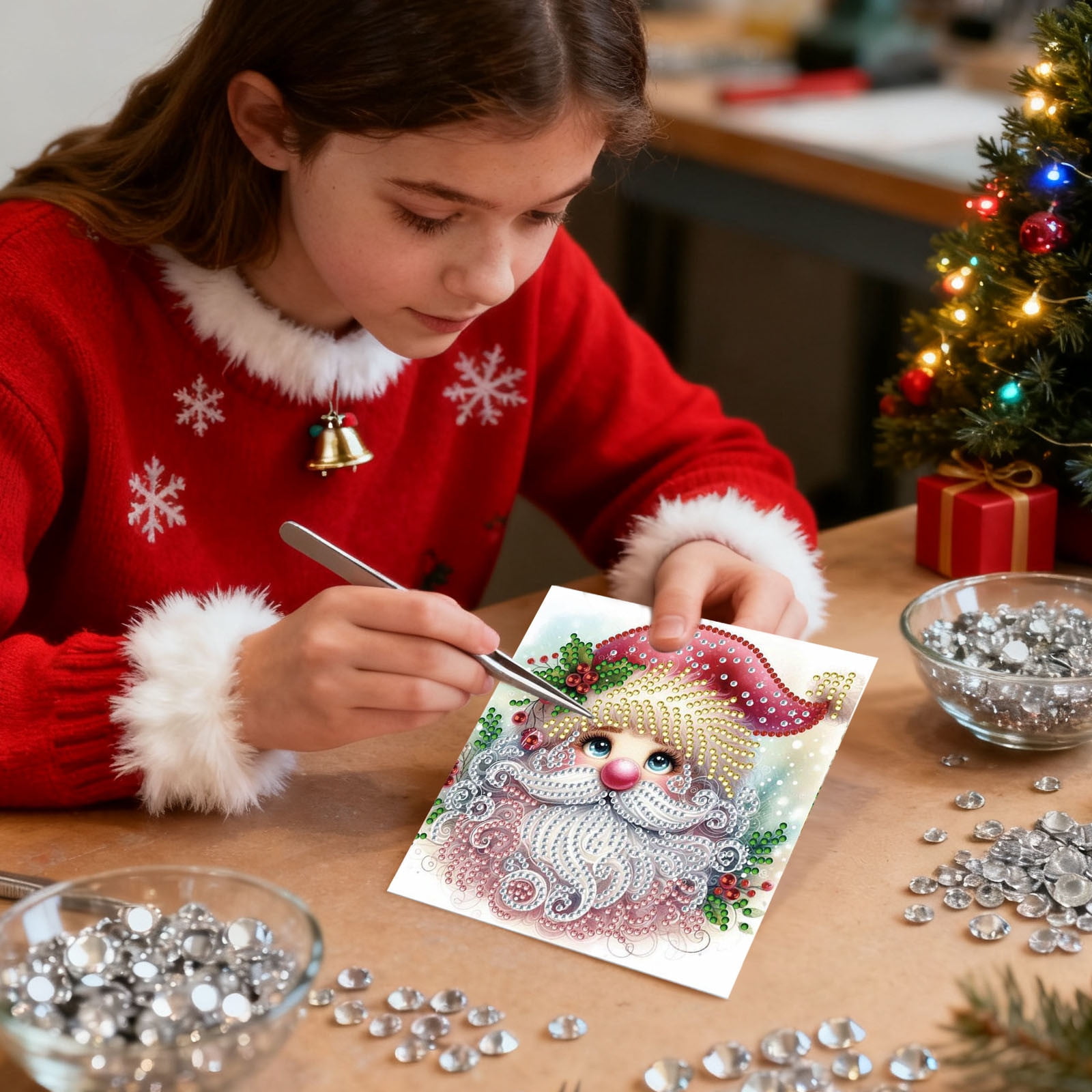 6 Pieces Christmas Theme Design Diamond Painting Greeting Card Set DIY Unique Rhinestone Art Embellishment Christmas Greeting Card Crafts for Sending Greeting Cards Holiday Gift-Giving