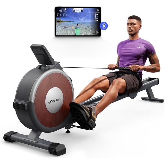 MERACH Magnetic Rowing Machine 350lbs Weight Capacity, 16 Levels of Quiet Resistance, Bluetooth Rowing Machine for Home Workout