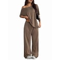 thumbnail image 2 of Women'S 2 Piece Travel Outfits Casual Short Sleeve Knit Sweater Set Wide Leg Pants Lounge Sets Dark Brown M, 2 of 8