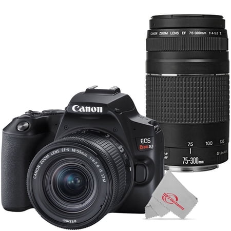 Canon EOS Rebel SL3 24.1MP Built-in Wi-Fi DSLR Camera with Canon 18-55mm and 75-300mm Lens - Black