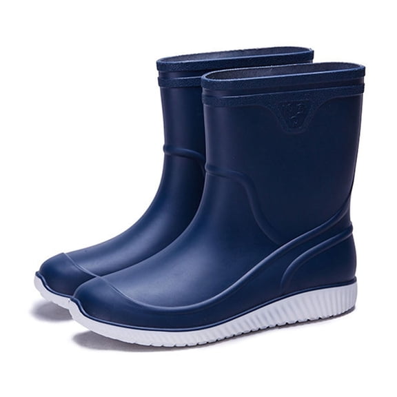 Waterproof Mid-Calf Rubber Rain Boots for Men Women, Anti-Slip Ridged White Outsole Work Boots, Comfort Light Mud Boots for Gardening Car Washing Farm Blue 43