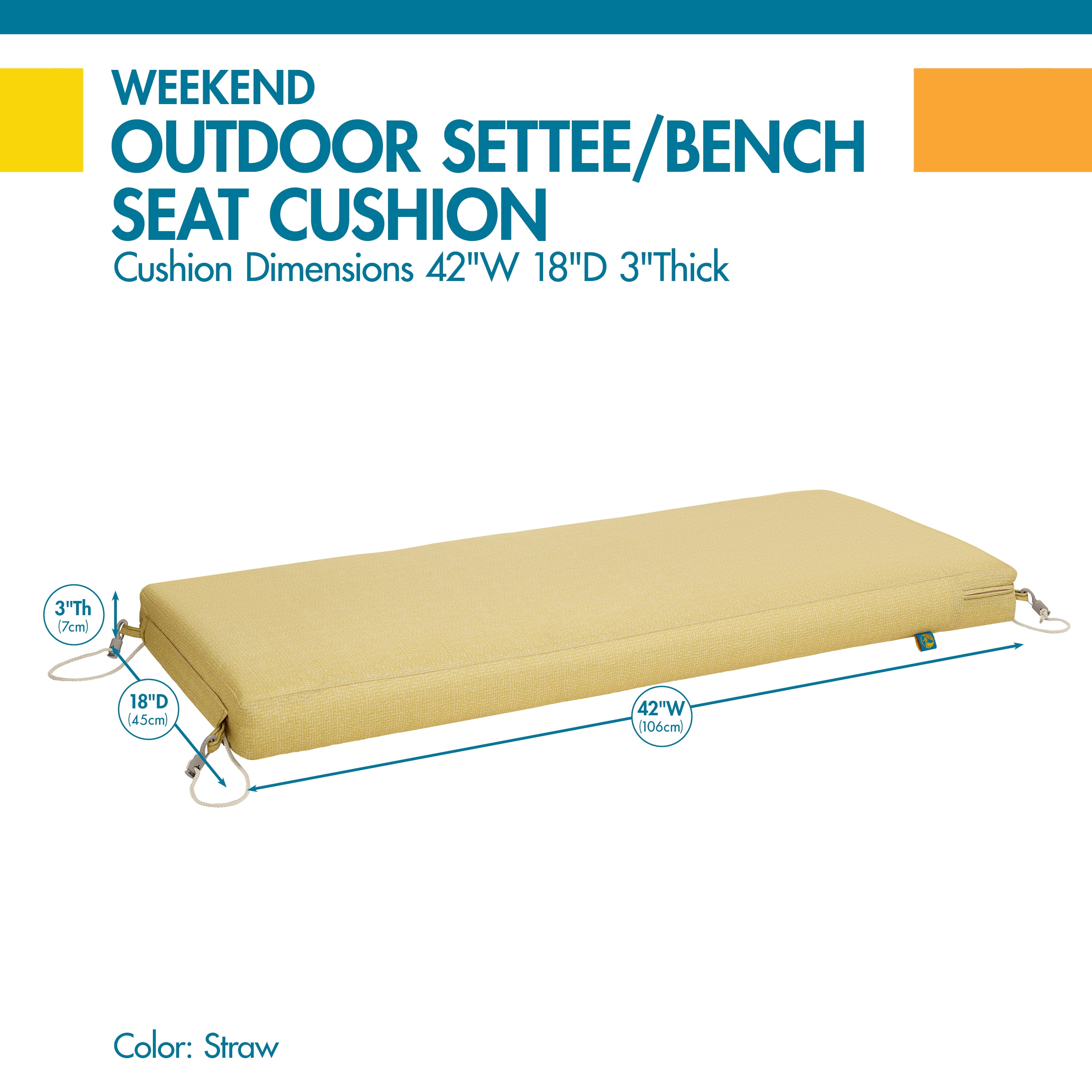 Duck Covers Weekend Water-Resistant 42 x 18 x 3 Inch Outdoor Bench Cushion, Straw
