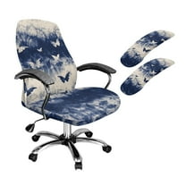FKELYI Office Chair Slipcover with 2 Pcs Armrest Covers Breathable Armchair Cover Tie-Dye Blue Butterfly Print Swivel Boss Chair Protector Home Decor, Small