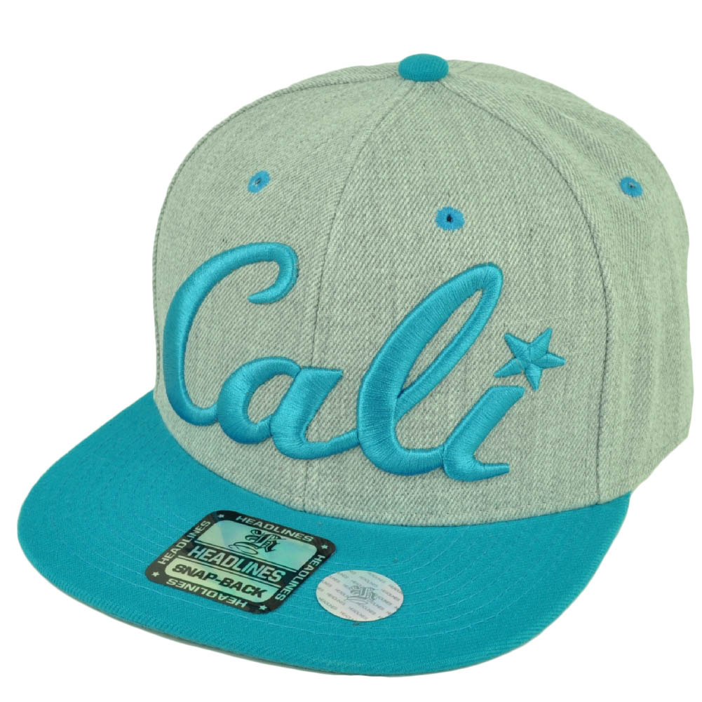 Cali California Republic 3D Snapback Flat Bill Hat Cap Two Tone Heather