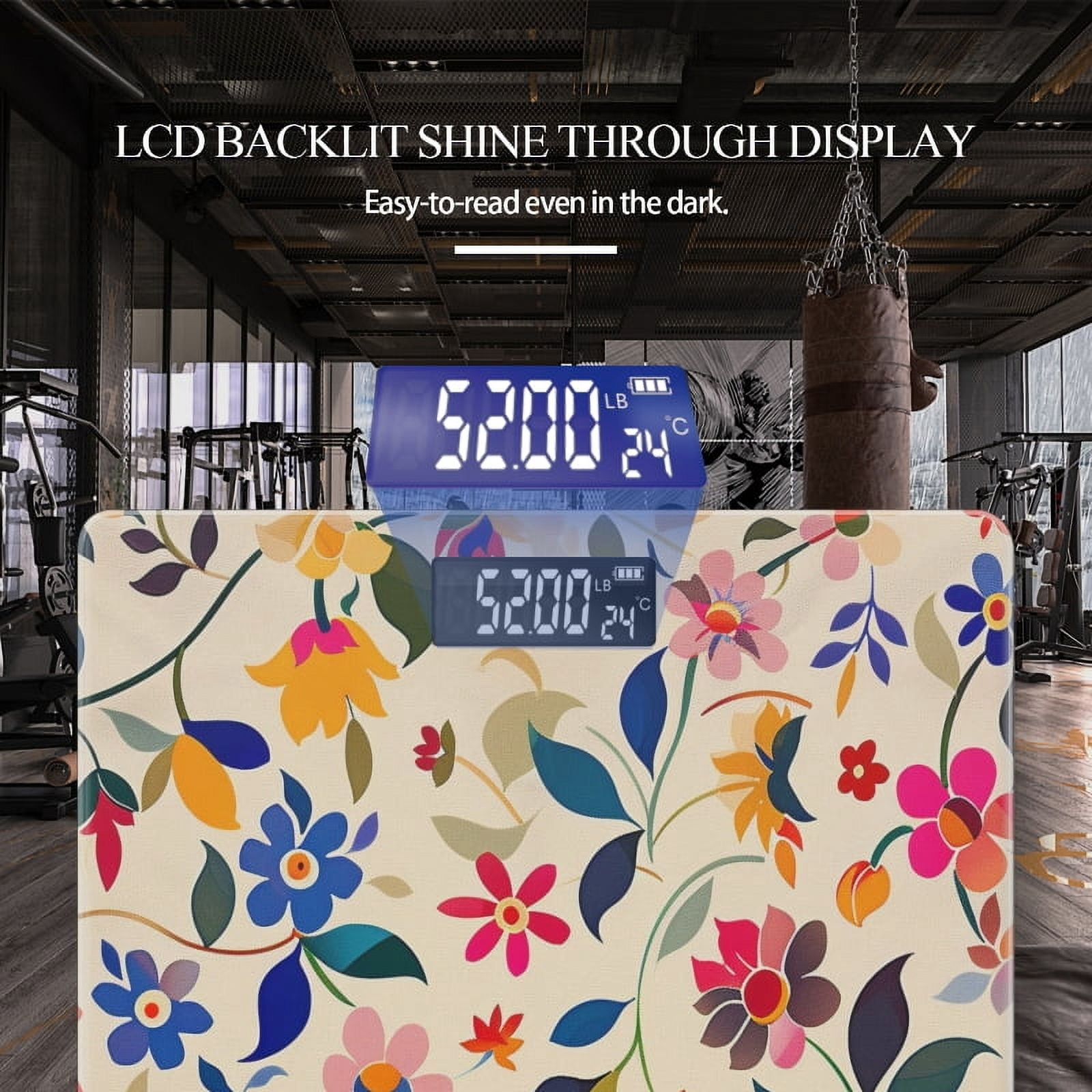 High Precision Body Weight Scale Smart Bathroom Scales with Large LCD Display(400lbs),Decorative for Bedroom-Colorful Flowers And Leaves On Cream-Colored