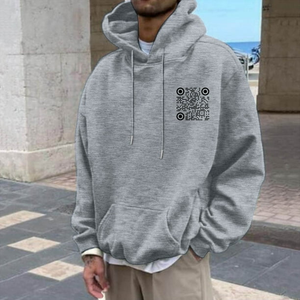 MHFRRA Suéter Unisex con Capucha, Mangas Largas y Bolsillos, Estampado de Código Qr En Color Liso, para Otoño E Invierno Gris claro