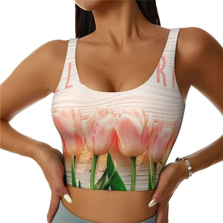 Jgfou Hello Spring Print Womens Sports Bra - Padded Workout Sports Bras Crop Tank Top