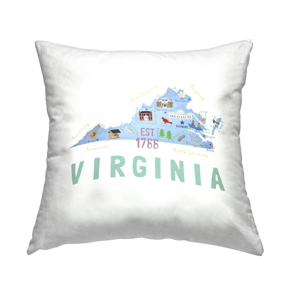 Stupell Industries Virginia Historical Landmarks Map Square Decorative Printed Throw Pillow, 18 x 18,