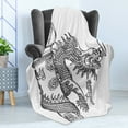 thumbnail image 4 of Dragon Soft Flannel Fleece Throw Blanket, Chinese Style Creature Sketch Medieval Monster Fantasy Tattoo Image, Cozy Plush for Indoor and Outdoor Use, 50" x 70", Black White, by Ambesonne, 4 of 5