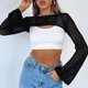 thumbnail image 3 of Señoras Hollow Out Top O Neck Super Short Pullover Elegante Color Sólido Streetwear FLhrweasw Nuevo, 3 of 7