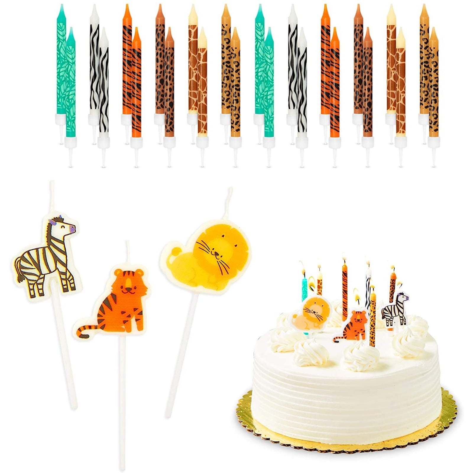 24 pc Safari Wild Animal Print Birthday Cake Candles Pack 2- 