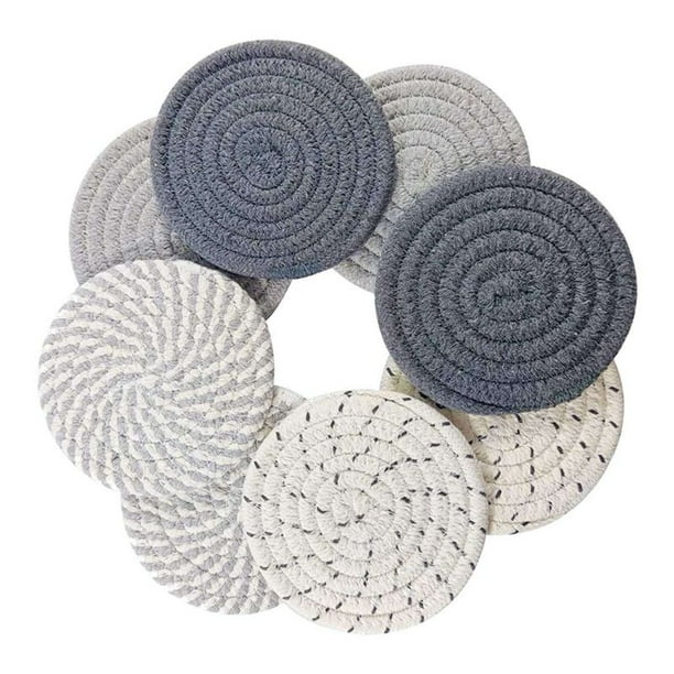 8 Posavasos para Bebidas con Soporte, Posavasos Absorbentes de 4 Colores para Bebidas, Juego de Posavasos Tejido de AlgodóN Minimalista para el Hogar
