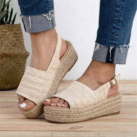 

XIAOFFENN Sandal For Women Outdoor Sandal For Women Outdoor Womens Fashion Straw Shoes Open Toe Thick Bottom Roman Slippers Beach Sandals Sandal For Women Outdoor