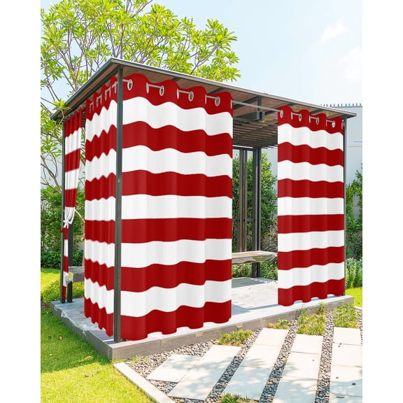 Red Stripes Outdoor Curtains for Patio, Simple Red White Texture Privacy Drapes Grommet Waterproof Outside Curtains for Porch/Cabana/Balcony 54"x 84", 2 Panel
