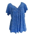 thumbnail image 3 of Qucoqpe - Blusa de talla grande para mujer, estilo informal, con estampado de color sólido, cuello en V, manga corta, fruncida, para verano, en liquidación, 3 of 5