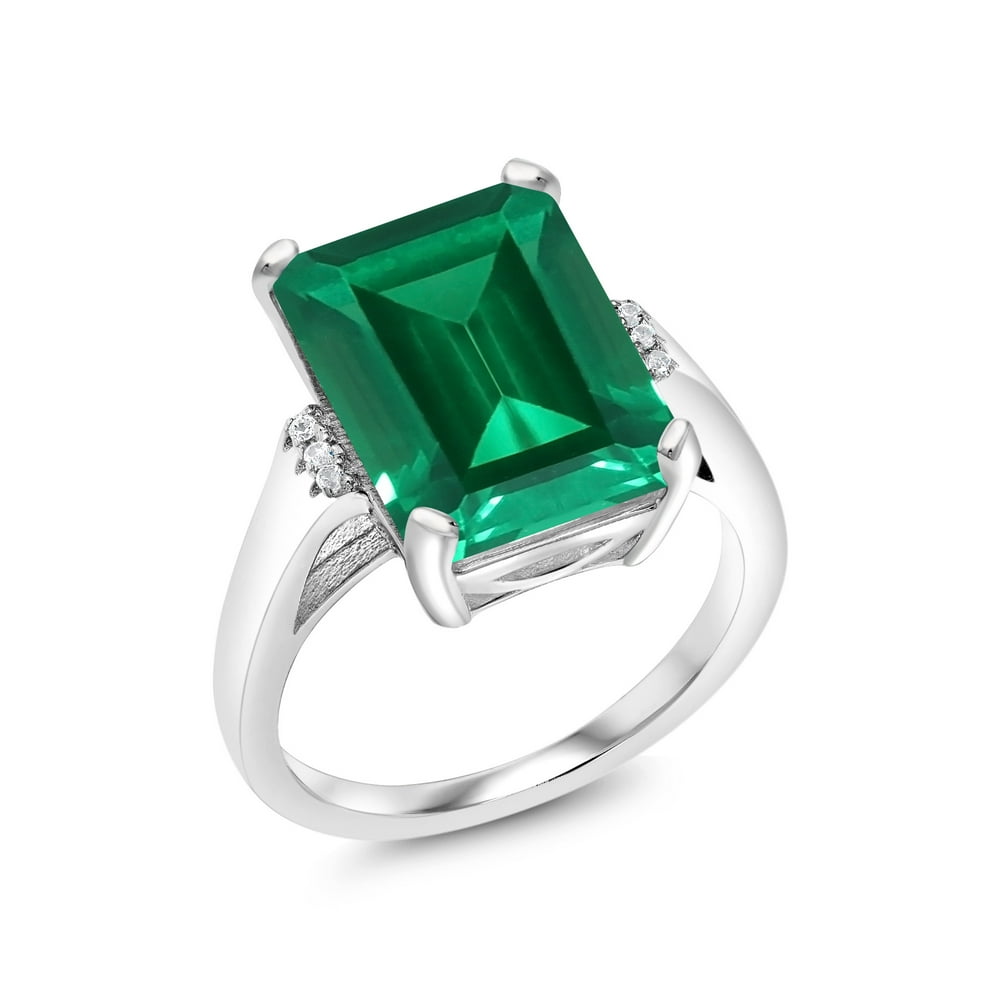 Gem Stone King - 925 Sterling Silver Green Simulated Emerald Women's ...