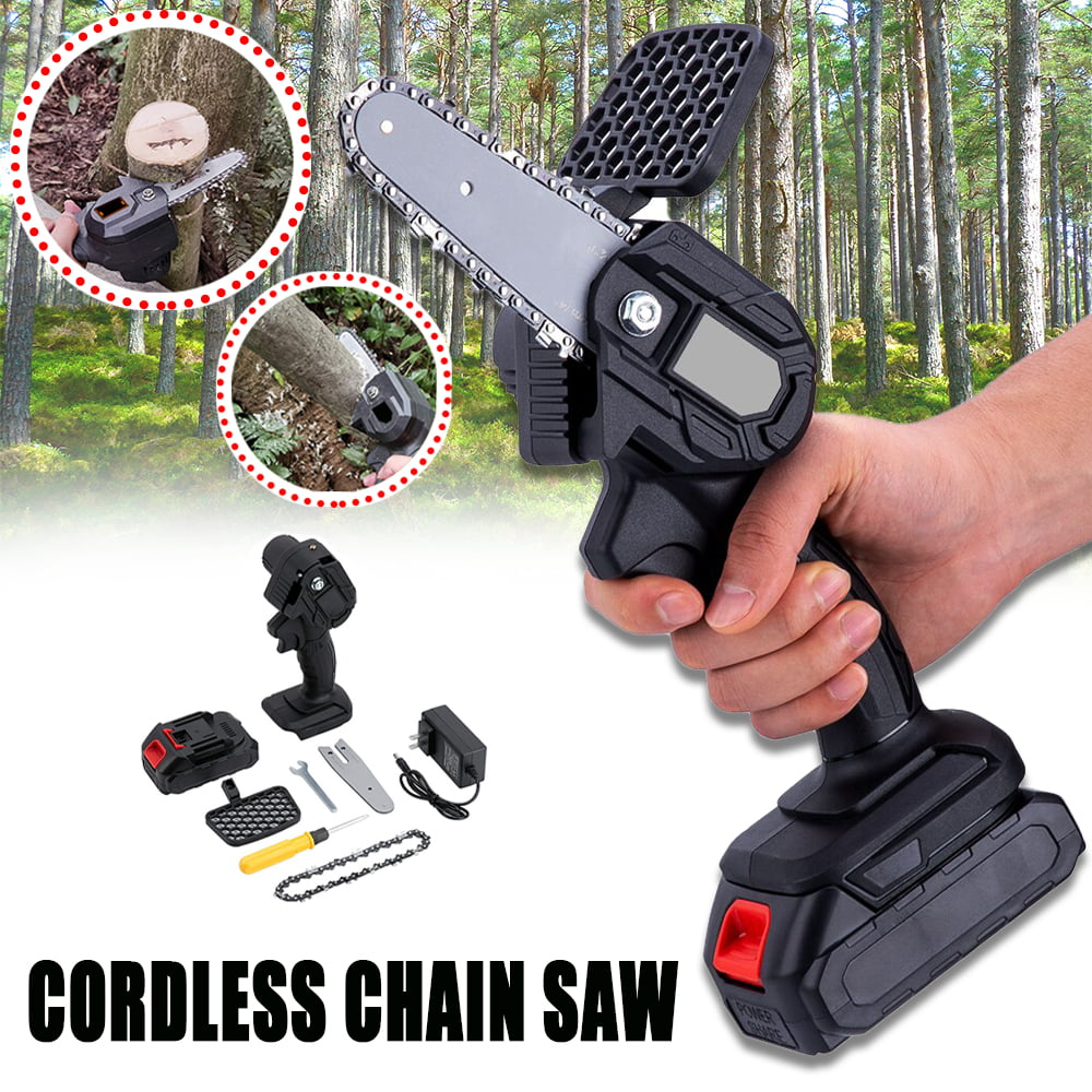 4 in Mini One-Hand Electric Cordless Saw Woodworking Chainsaw Wood Cutter Tool 