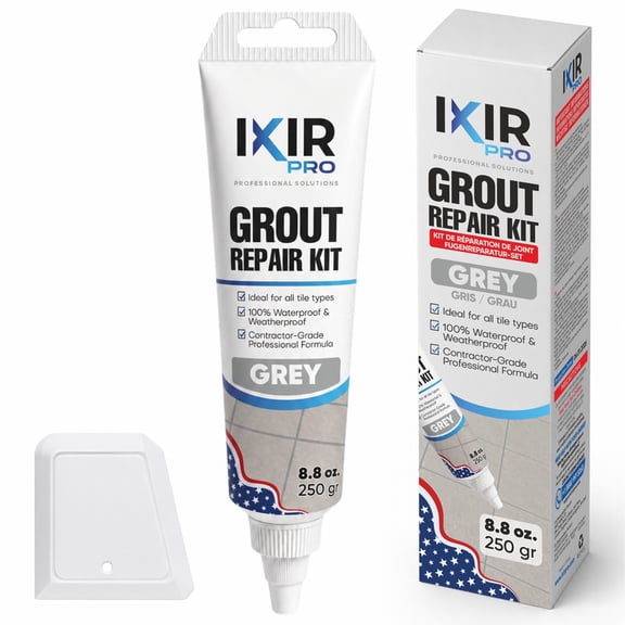 Tile Grout Repair, Grey 8.8 oz/250gr. Fast Drying Grout Repair Kit, Grout Filler Tube Repair Kit, Tile Grout Paint, Grout Sealer Restore and Renew Bathroom Floor, Tile Gaps, Joints, Lines