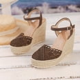 thumbnail image 2 of Rokment Womens Bohemian Crochet Espadrilles Wedges Sandals Boho Beach Fashion Casual Woven Braided Closed Toe Platform Chunky High Heel Dress Sandals for Bride Wedding Summer Vacation Coffee Size7, 2 of 5