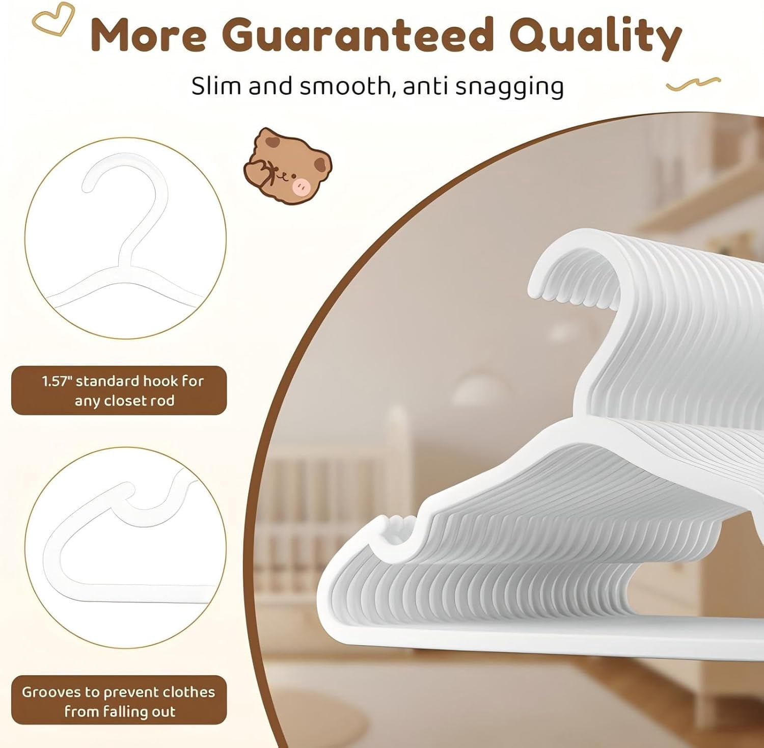 Plastic Kids Hangers - 150 Pack Non-Slip Baby Clothes Hangers for Closet, Toddler & Newborn Clothing Pants, Skirts, Coats (White)