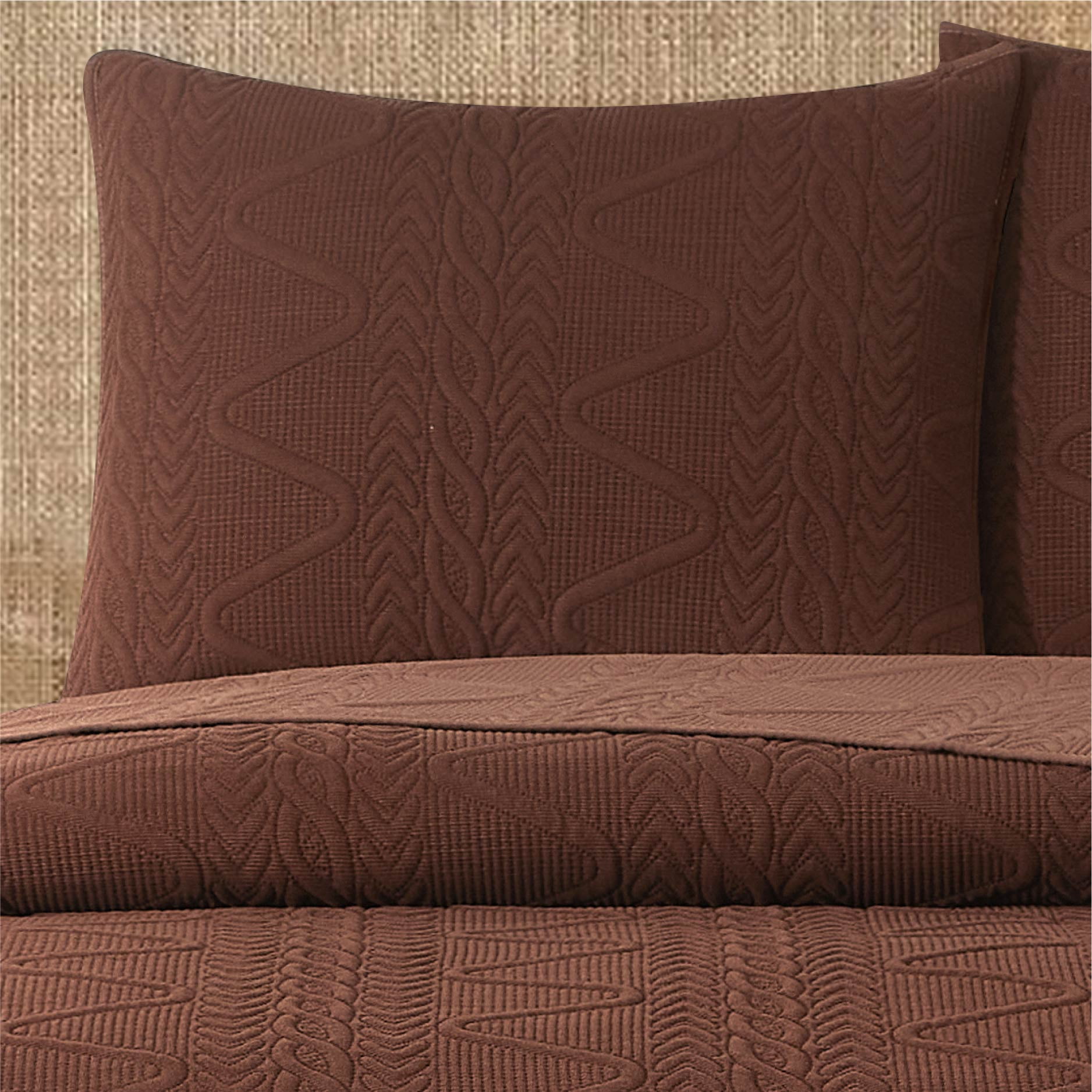 Mainstays Stitched Corded Pillow Sham, Caffeine Brown, King, 1 Pack