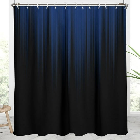 Blue and Black Shower Curtain Navy Ombre Mens Boys Royal Boho Striped Dark Aesthetic Cool Minimalist Extra Long XL Large Home Bathroom Decor Bathtub Set with 12 Hooks, 72x84, Modern