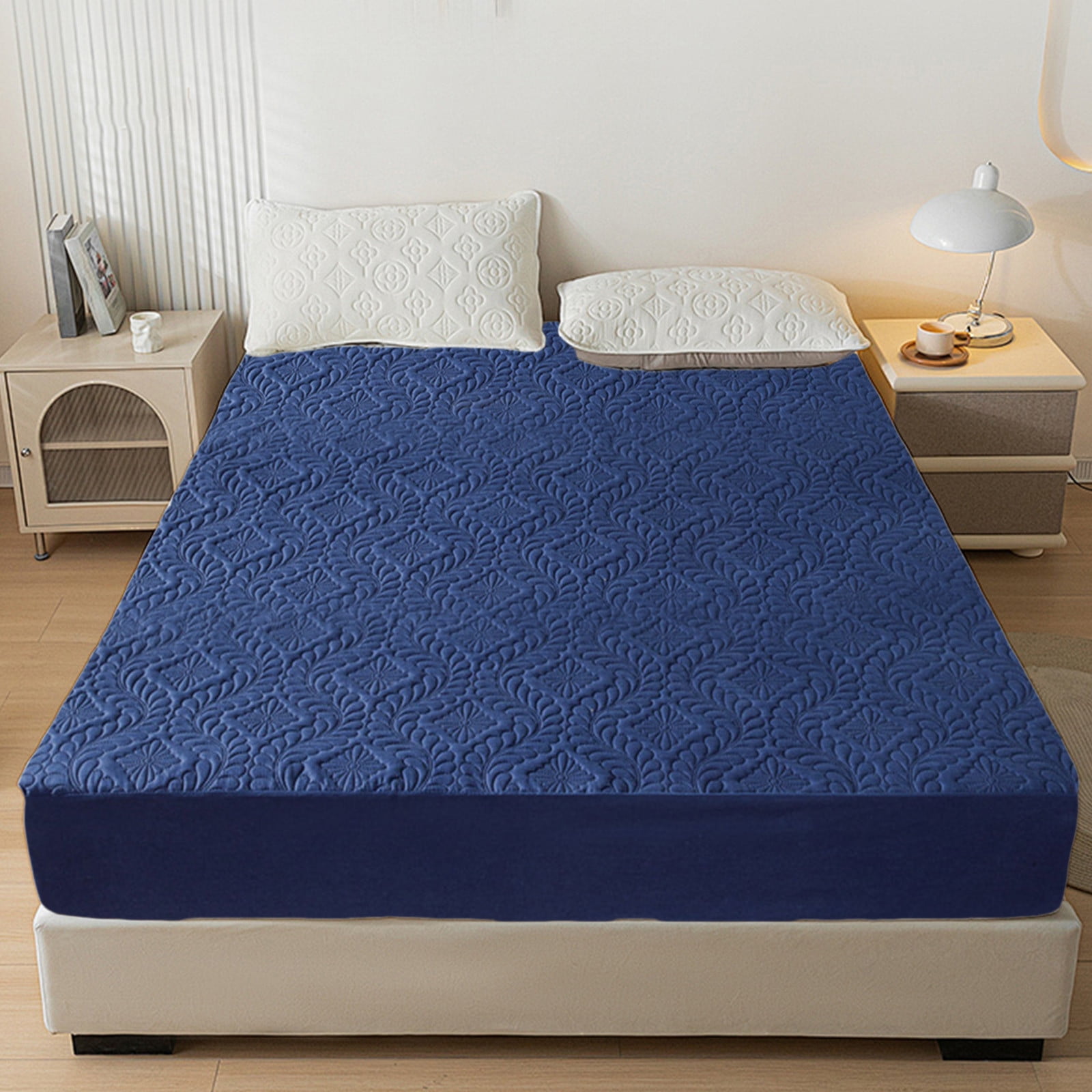 Waterproof Mattress Protector Laminated Bed Cover 6.6Ft x 6.6Ft, Watertight Breathable Hypoallergenic Easy Clean Mattress Encasement, Bedroom Home Bedding Guest Room Hotel Bed Hat Mattress Cover