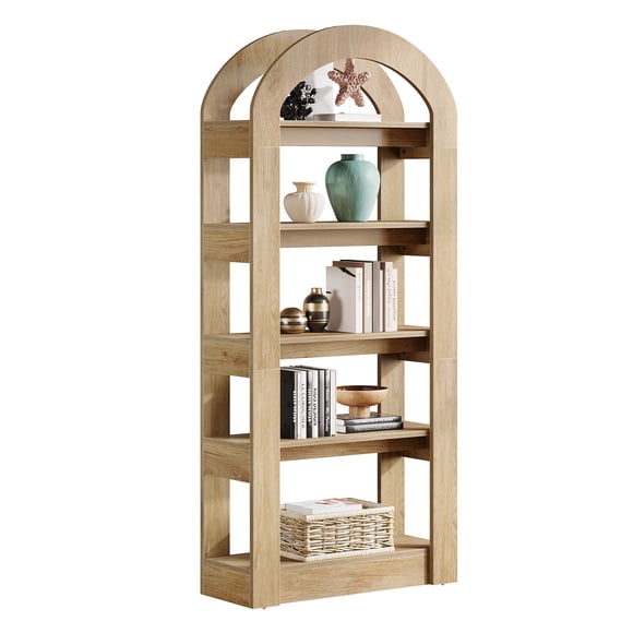 Fnova 5-Tier Arch-Shaped Storage Shelf Unit, Modern Open Display with Anti-Tip Kit for Living Room Bedroom Home Office