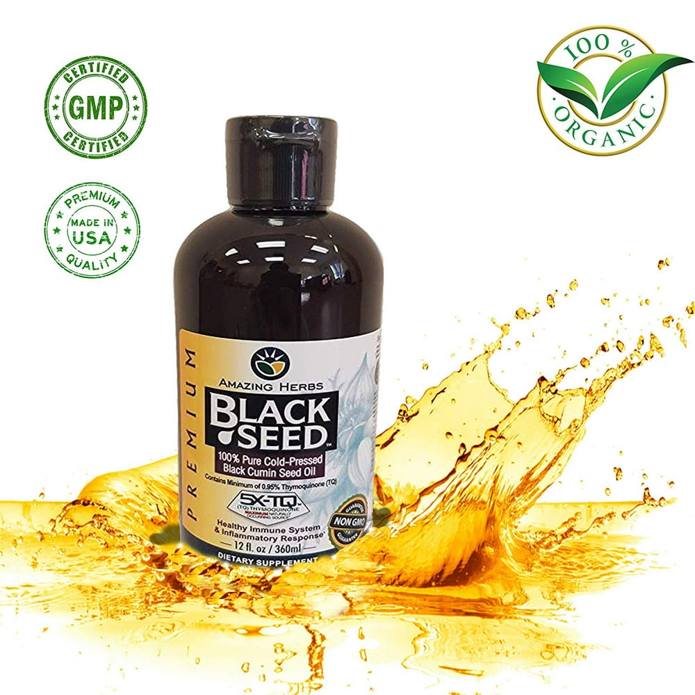 Amazing Herbs Black Seed Oil, Premium 100% Pure Cold Pressed Black ...