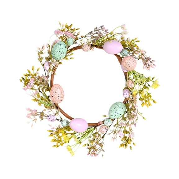 14inch Easter Wreath Artificial Easter Egg Wreath Spring Door Wreath with Mixed Twigs and Flowers Easter Decorations with Colorful Eggs for Indoor and Outdoor Home Decor