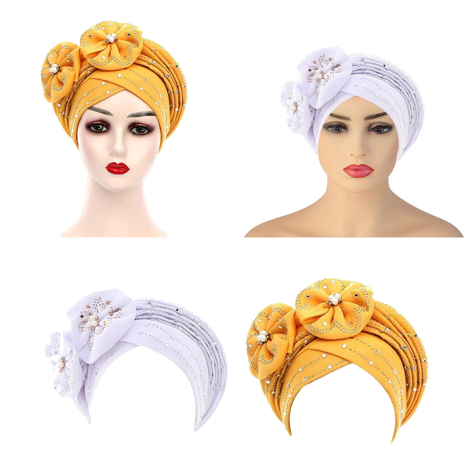 2Pcs Women African Turban Head Scarf Head Wrap Hat, Adjustable Girls