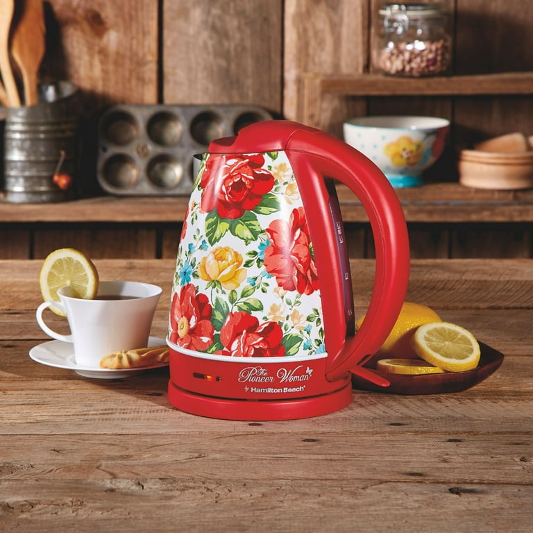 The Pioneer Woman Electric Kettle, Vintage Floral Red, 1.7-Liter