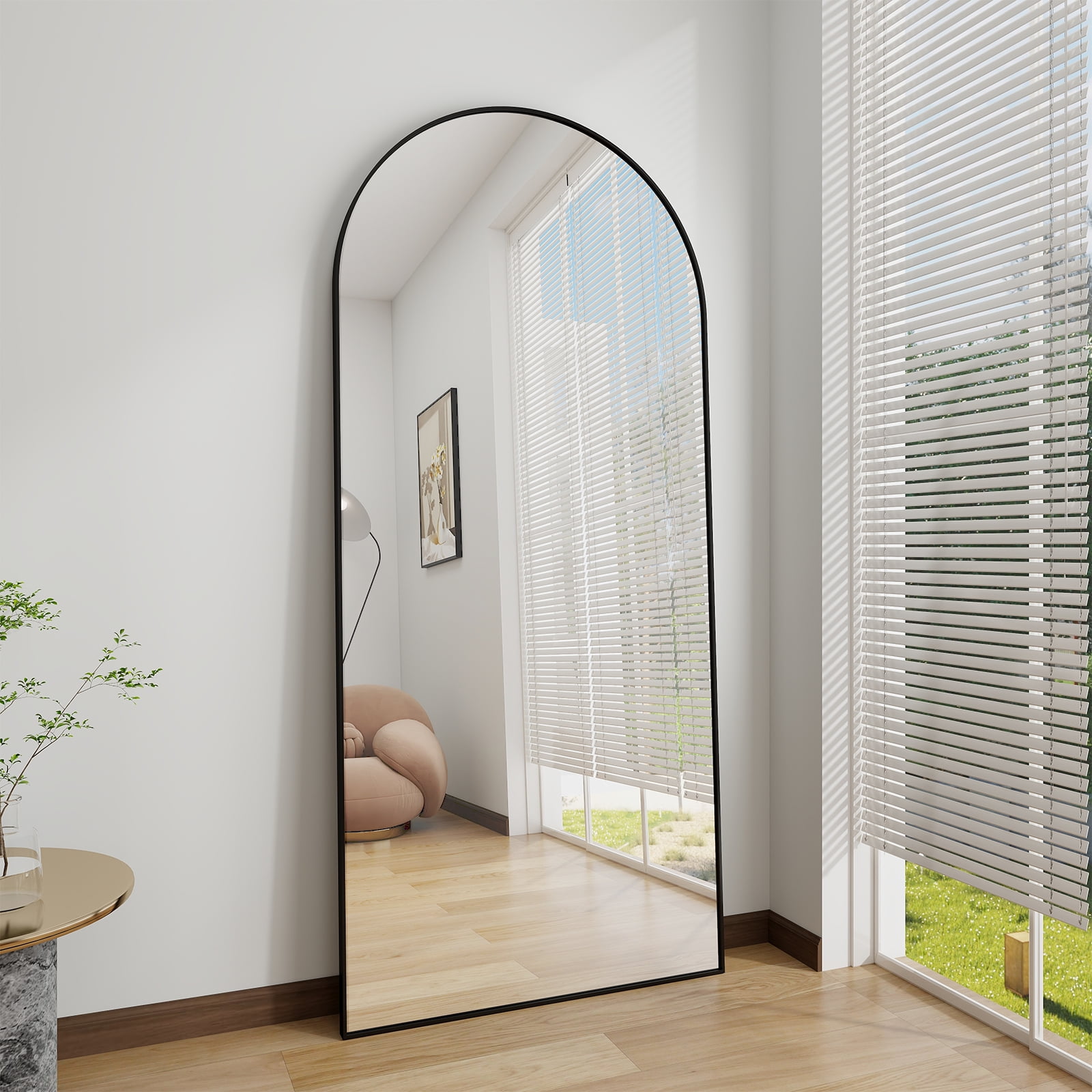 BEAUTYPEAK 76"x34" Oversized Arched Metal Framed Standing Mirrors, Black