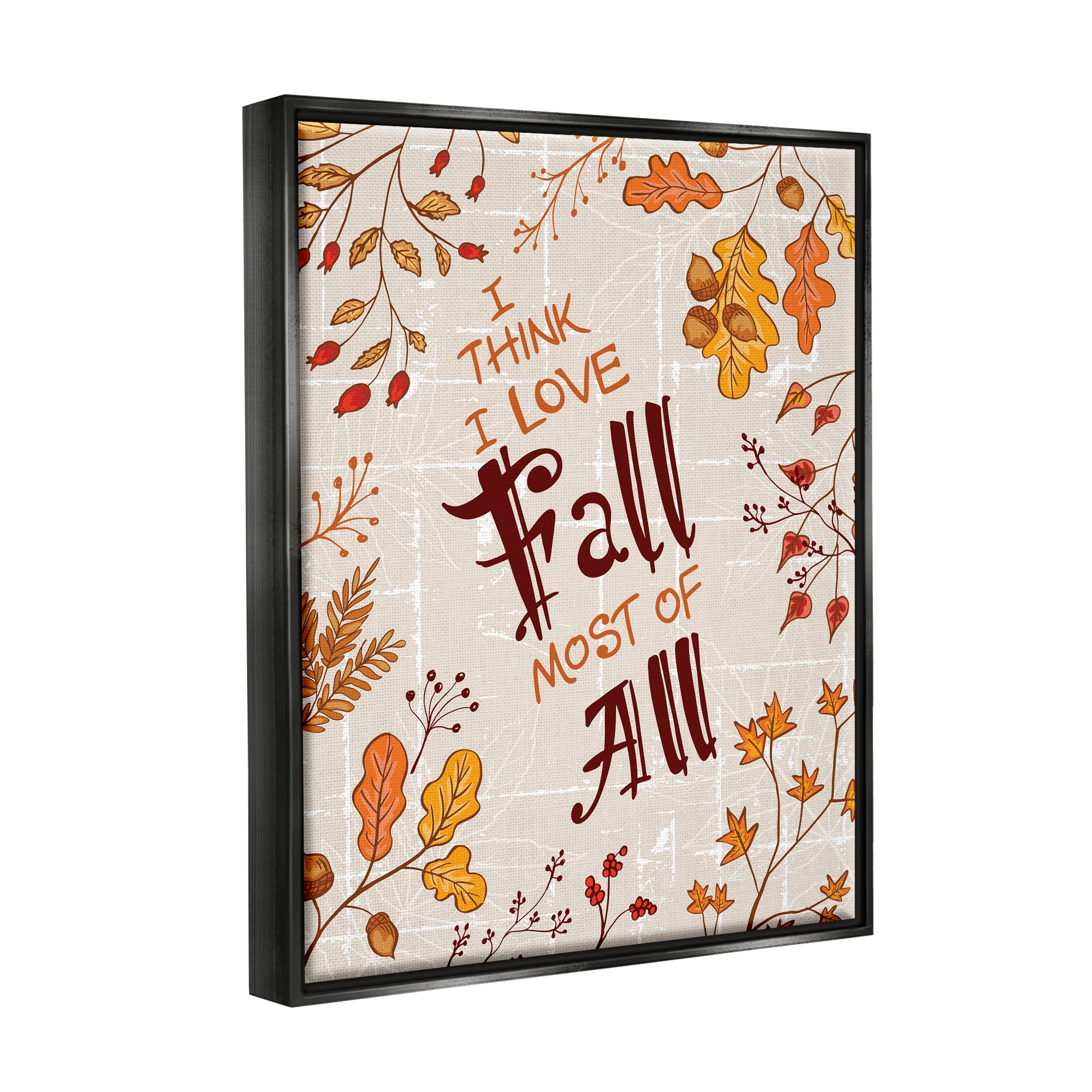 Stupell Industries Love Fall Leaf Border Botanical & Floral Painting Black Floater Framed Canvas Art Print Wall Art, 25 x 31