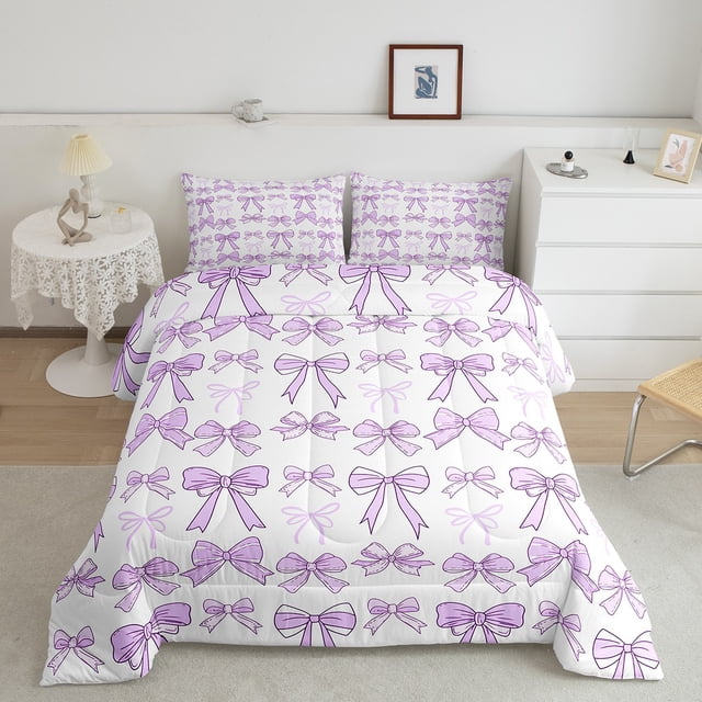 Erosebridal Princess Bowknot Bedding Toddler Comforter Set, Girls Bow Down Comforter, Princess Theme Decor, Reversible 2pcs