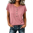 thumbnail image 2 of ClodeEU Women's Henley Neck Button Short Sleeve T-Shirt,Casual Loose Fit Solid Color Tee for Summer Pink,Women's Plus L, 2 of 5